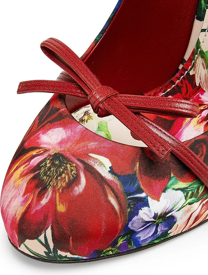 Women's 125MM Floral Satin Platform Slingback Pumps - White Rose Multi - Size 6 - Image 6