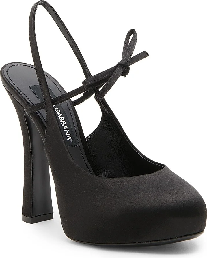 Women's 125MM Satin Slingback Platform Pumps - Nero - Size 6 - Image 2