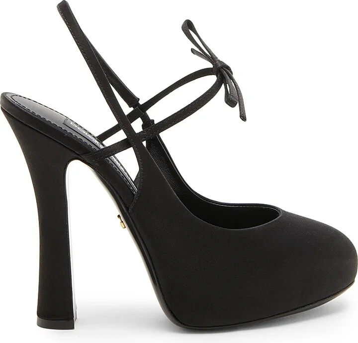 Women's 125MM Satin Slingback Platform Pumps - Nero - Size 6