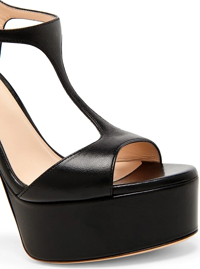 Women's 130MM Leather Platform Sandals - Black - Size 6 - Image 5