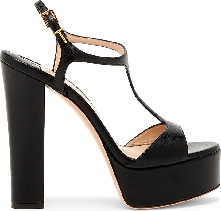 Women's 130MM Leather Platform Sandals - Black - Size 6