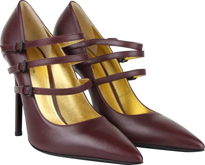 Women's 3 Straps Mahogany Leather Heels (39.5 EU / 9.5 US) - Image 4