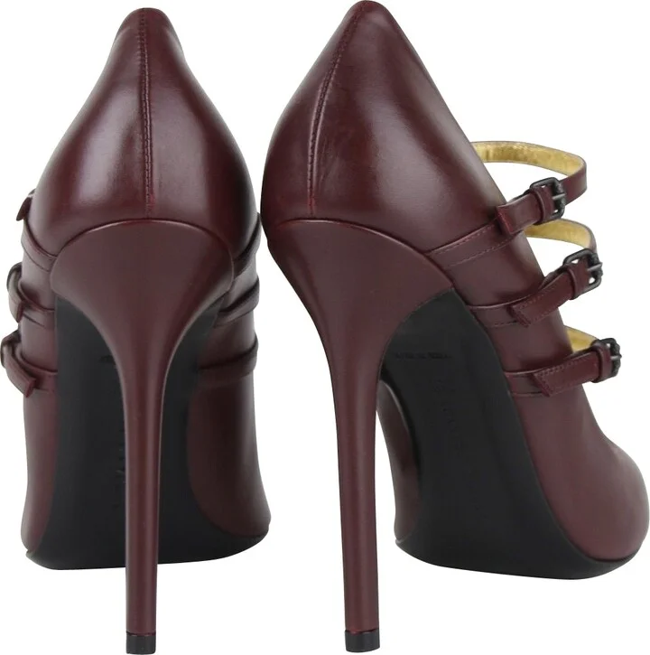 Women's 3 Straps Mahogany Leather Heels (39.5 EU / 9.5 US) - Image 5