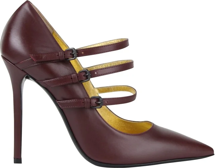 Women's 3 Straps Mahogany Leather Heels (39.5 EU / 9.5 US) - Image 6