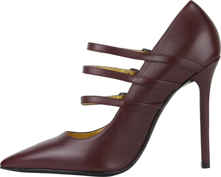 Women's 3 Straps Mahogany Leather Heels (39.5 EU / 9.5 US) - Image 7