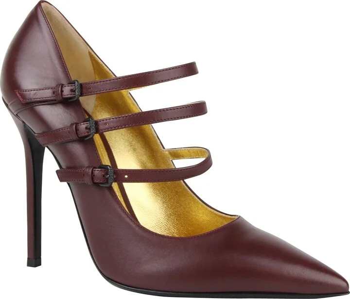 Women's 3 Straps Mahogany Leather Heels (39.5 EU / 9.5 US)