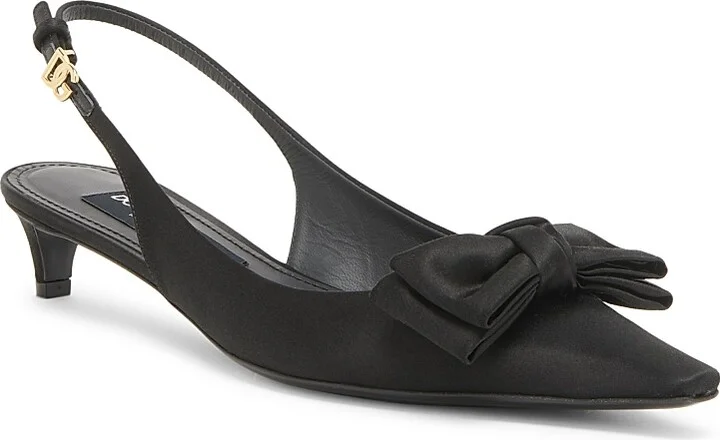 Women's 30MM Bow-Detailed Satin Kitten-Heel Pumps - Nero - Size 6 - Image 2