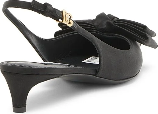 Women's 30MM Bow-Detailed Satin Kitten-Heel Pumps - Nero - Size 6 - Image 3