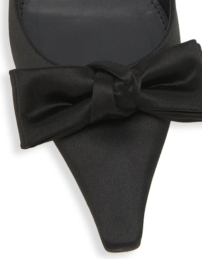 Women's 30MM Bow-Detailed Satin Kitten-Heel Pumps - Nero - Size 6 - Image 4