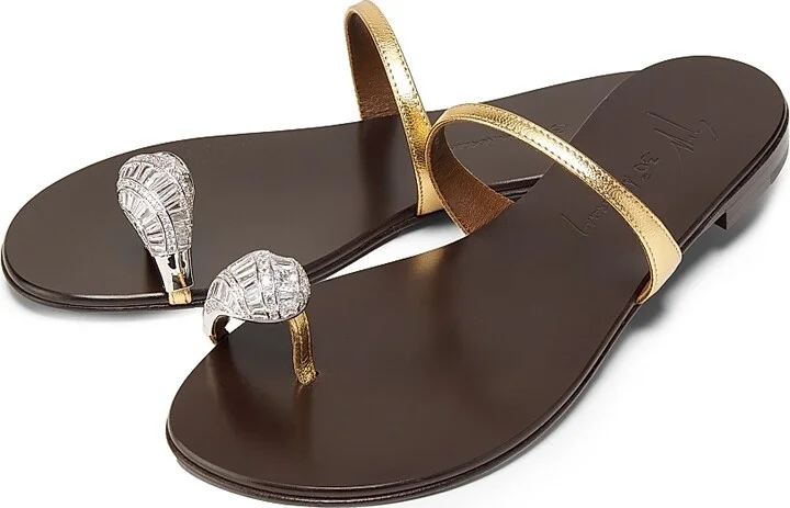 Women's 30th Anniversary Crystal-Embellished Toe Ring Metallic Leather Sandals - Brown Gold - Size 7 - Image 2