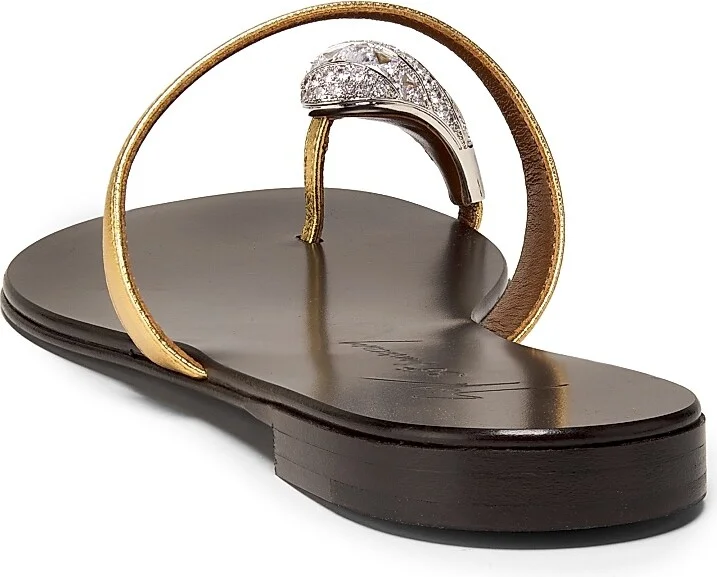 Women's 30th Anniversary Crystal-Embellished Toe Ring Metallic Leather Sandals - Brown Gold - Size 7 - Image 3