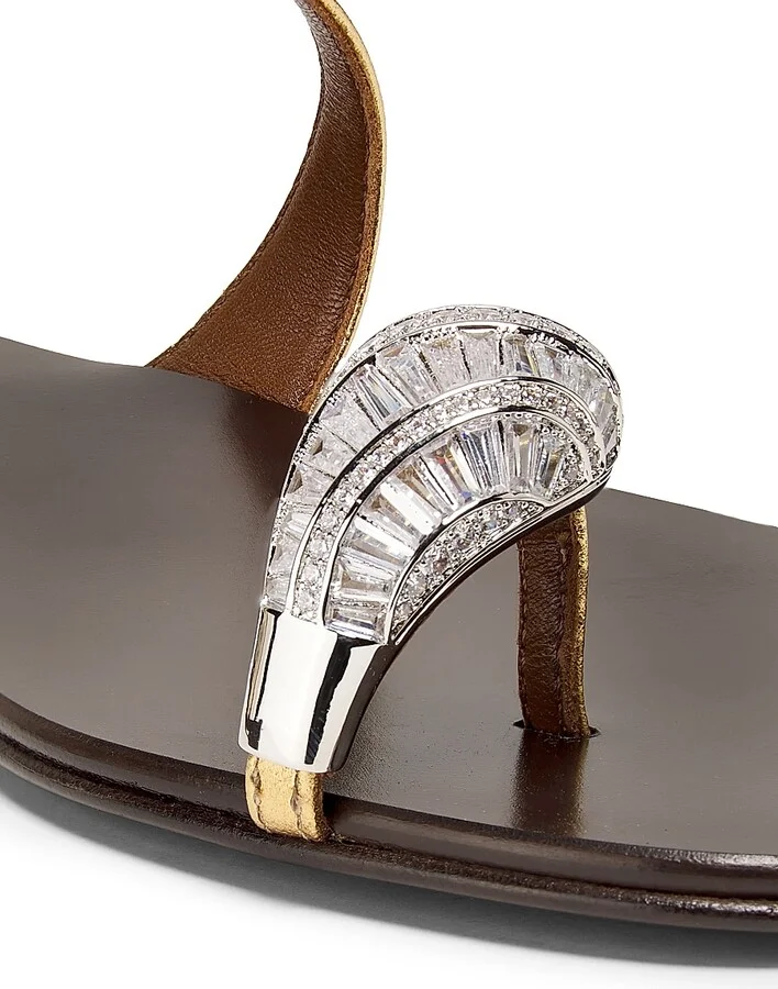 Women's 30th Anniversary Crystal-Embellished Toe Ring Metallic Leather Sandals - Brown Gold - Size 7 - Image 5