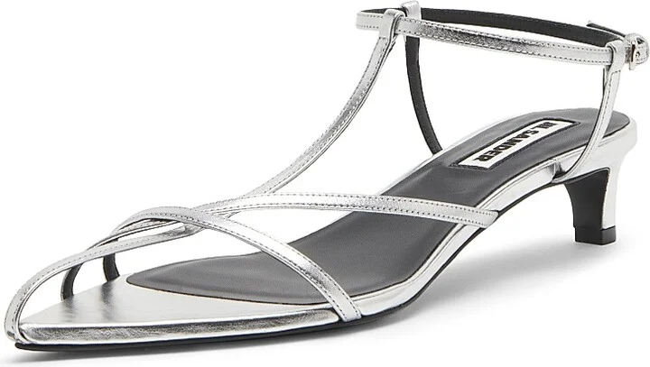 Women's 35MM Metallic Leather Kitten-Heel Sandals - Sky Grey - Size 10 - Image 2