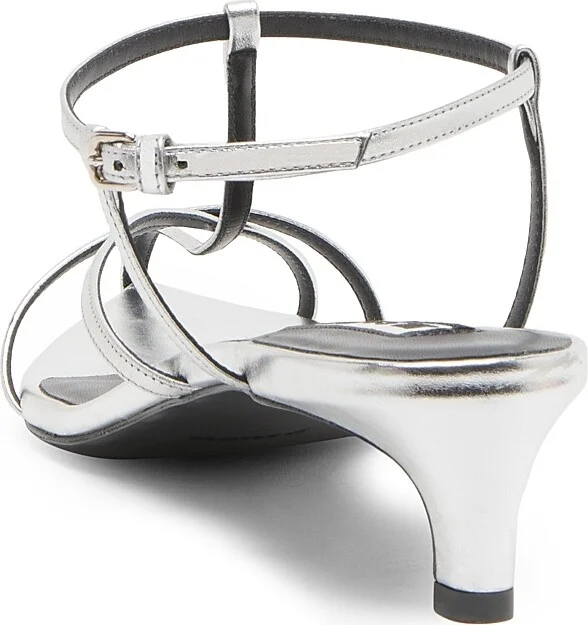 Women's 35MM Metallic Leather Kitten-Heel Sandals - Sky Grey - Size 10 - Image 3