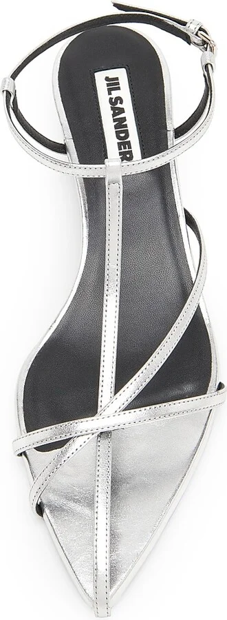 Women's 35MM Metallic Leather Kitten-Heel Sandals - Sky Grey - Size 10 - Image 4