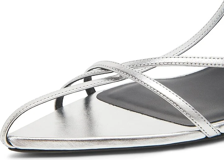 Women's 35MM Metallic Leather Kitten-Heel Sandals - Sky Grey - Size 10 - Image 5