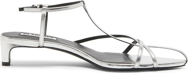 Women's 35MM Metallic Leather Kitten-Heel Sandals - Sky Grey - Size 10