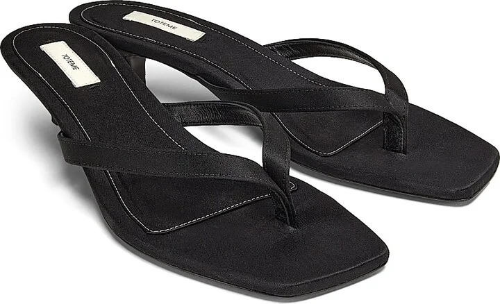 Women's 35MM Satin Slip-On Sandals - Black - Size 5 - Image 2