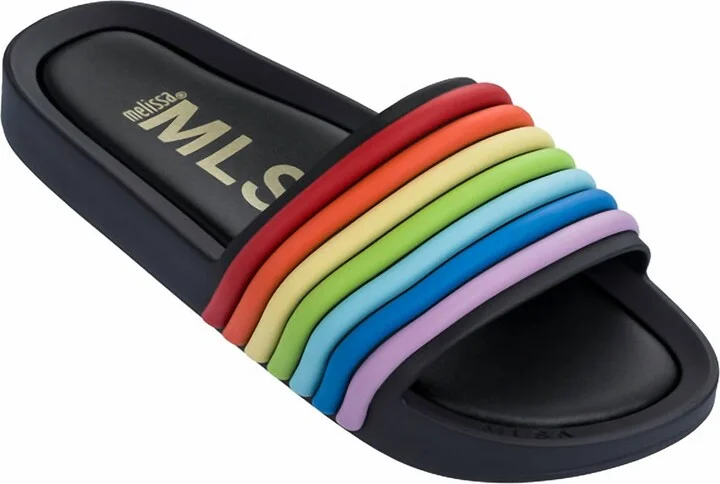 Women's 3D Rainbow Beach Slide In Black
