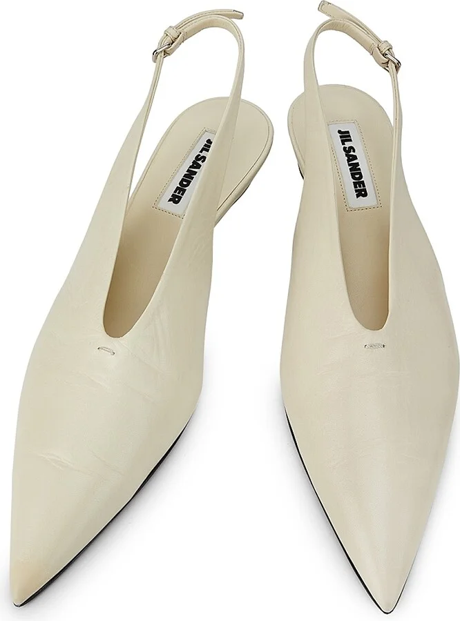 Women's 40MM Leather Slingback Pumps - Chalk - Size 6 - Image 4