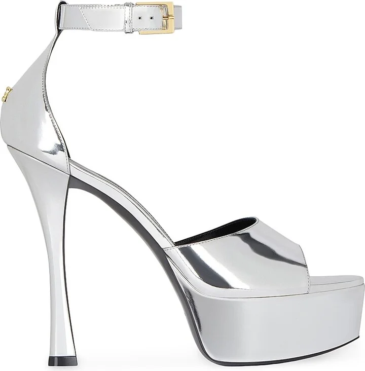 Women's 4G Liquid Platform Sandals in Patent Leather - Silvery - Size 6