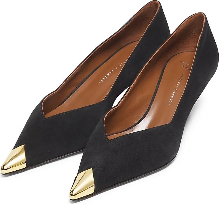 Women's 50MM Cap-Toe Leather Kitten-Heel Pumps - Nero Oro - Size 6 - Image 2