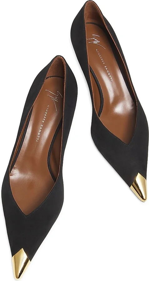 Women's 50MM Cap-Toe Leather Kitten-Heel Pumps - Nero Oro - Size 6 - Image 4