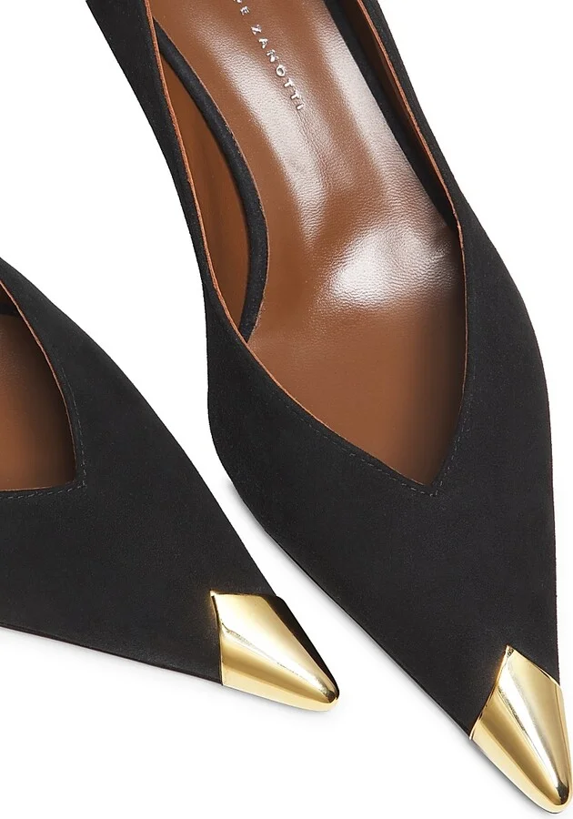 Women's 50MM Cap-Toe Leather Kitten-Heel Pumps - Nero Oro - Size 6 - Image 6