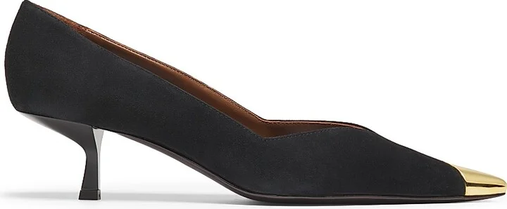 Women's 50MM Cap-Toe Leather Kitten-Heel Pumps - Nero Oro - Size 6