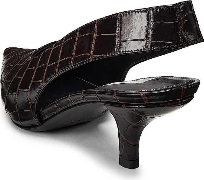 Women's 55MM Croc-Embossed Leather Slingback Pumps - Dark Brown - Size 5 - Image 2