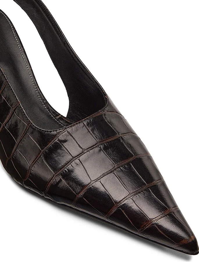 Women's 55MM Croc-Embossed Leather Slingback Pumps - Dark Brown - Size 5 - Image 4