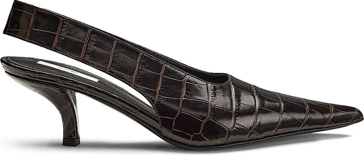 Women's 55MM Croc-Embossed Leather Slingback Pumps - Dark Brown - Size 5