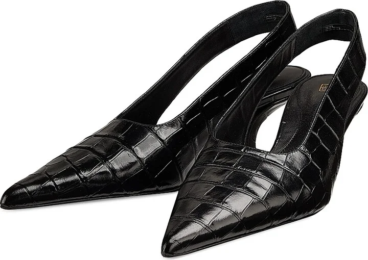 Women's 55MM Crocodile-Embossed Leather Slingback Pumps - Black - Size 5 - Image 2