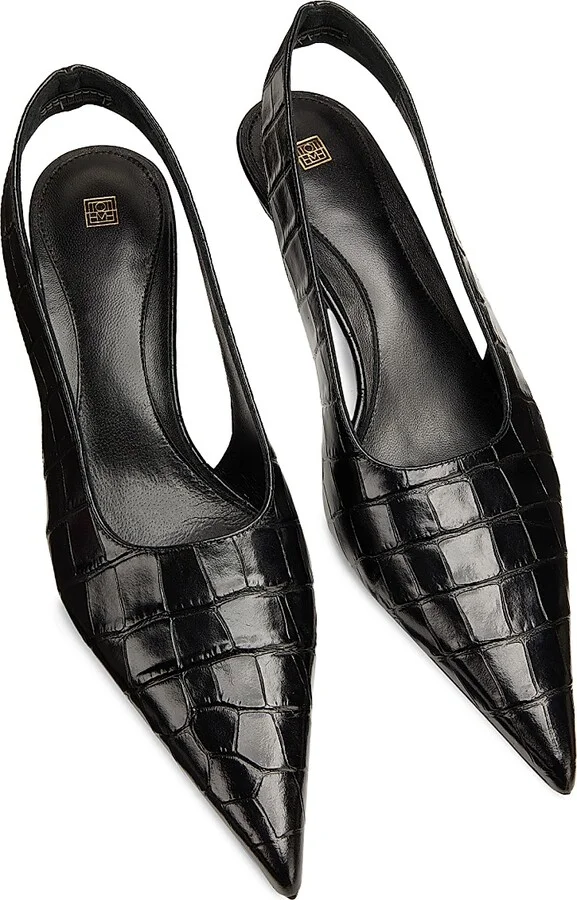 Women's 55MM Crocodile-Embossed Leather Slingback Pumps - Black - Size 5 - Image 4