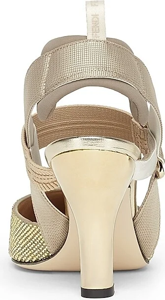 Women's 55MM Crystal FF Logo Slingback Pumps - Gold Multi - Size 6 - Image 3