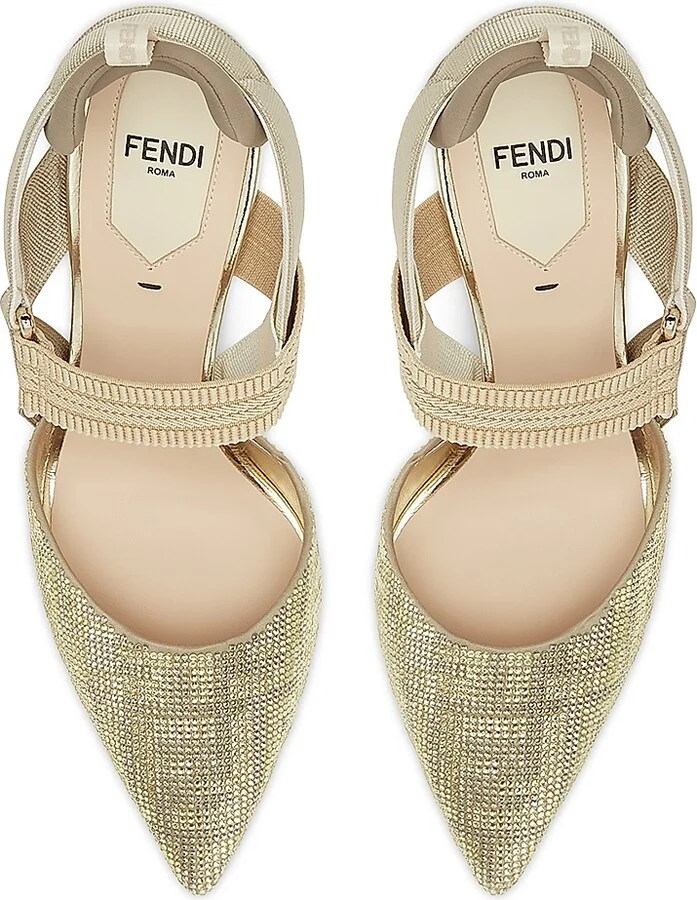 Women's 55MM Crystal FF Logo Slingback Pumps - Gold Multi - Size 6 - Image 4