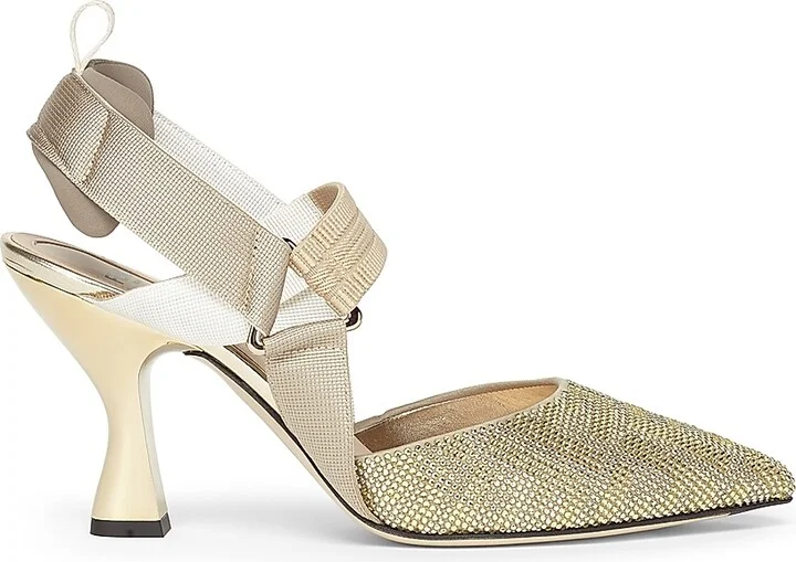 Women's 55MM Crystal FF Logo Slingback Pumps - Gold Multi - Size 6