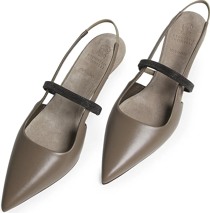 Women's 55MM Leather Slingbacks - Taupe - Size 6 - Image 4