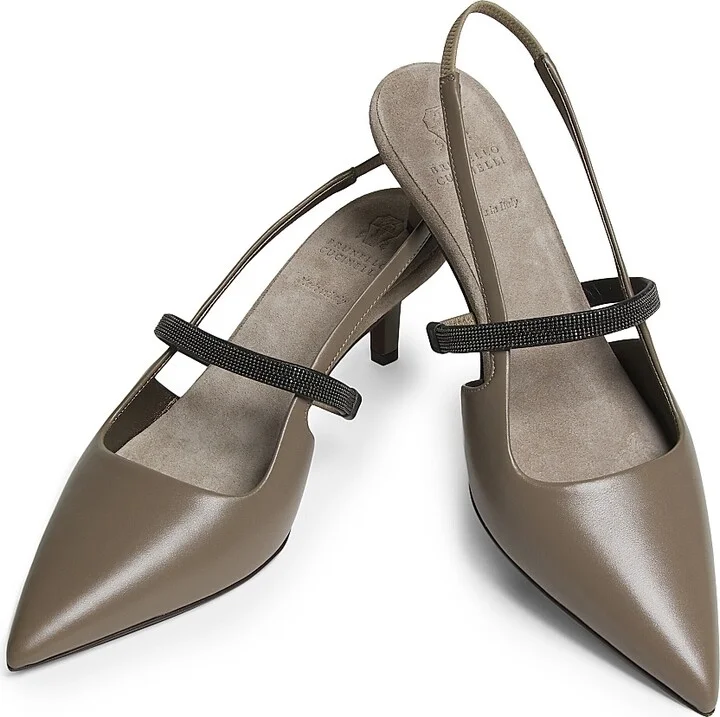 Women's 55MM Leather Slingbacks - Taupe - Size 6 - Image 5