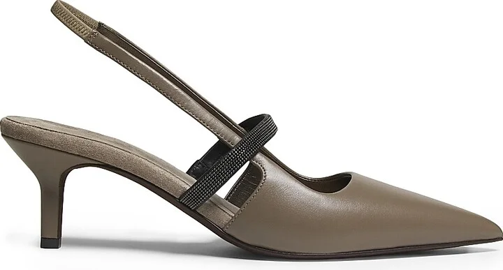 Women's 55MM Leather Slingbacks - Taupe - Size 6