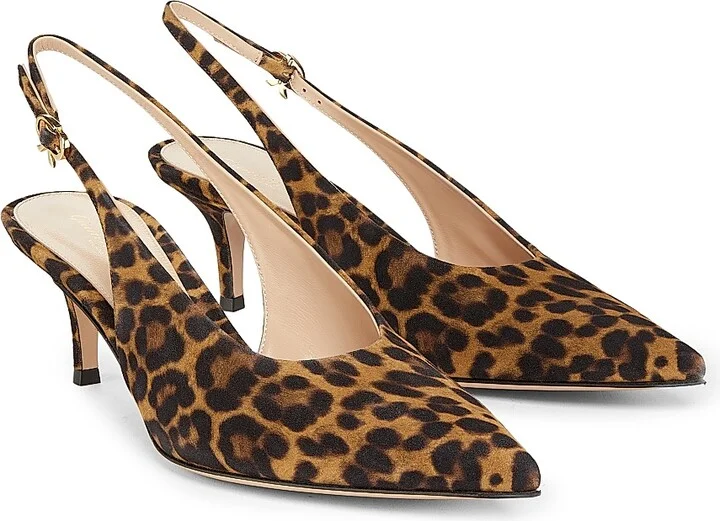 Women's 55MM Leopard Print Suede Slingback Pumps - Almond Leopard Print - Size 9 - Image 2