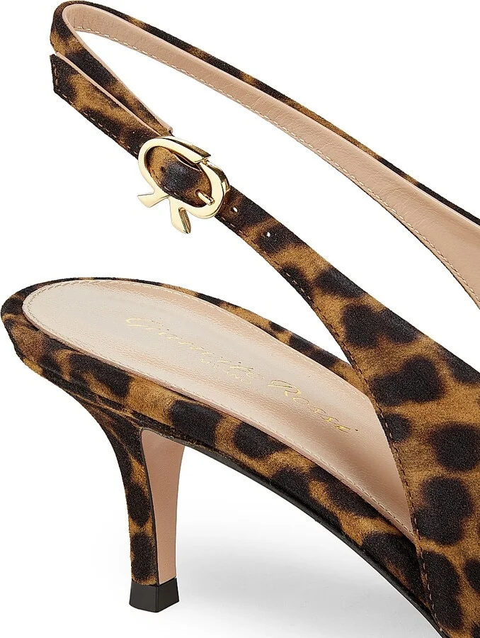 Women's 55MM Leopard Print Suede Slingback Pumps - Almond Leopard Print - Size 9 - Image 5