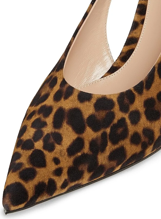 Women's 55MM Leopard Print Suede Slingback Pumps - Almond Leopard Print - Size 9 - Image 6