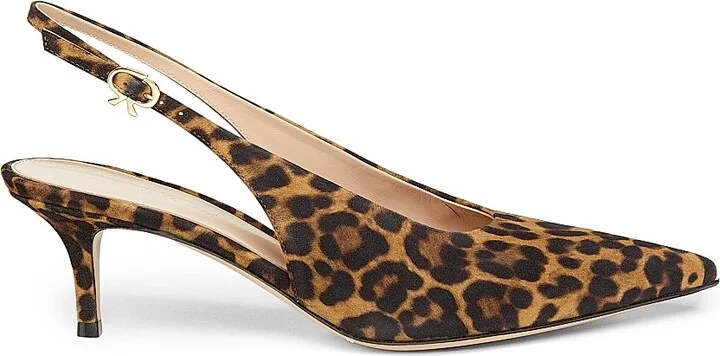 Women's 55MM Leopard Print Suede Slingback Pumps - Almond Leopard Print - Size 9
