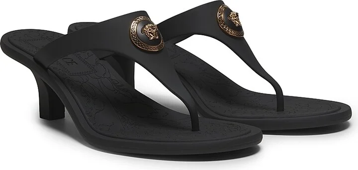 Women's 55MM Medusa Baroque Kitten-Heel Sandals - Black Versace Gold - Size 5 - Image 2