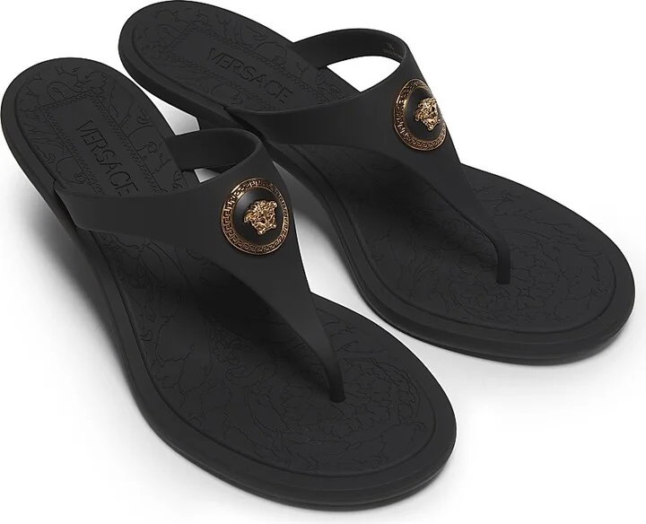 Women's 55MM Medusa Baroque Kitten-Heel Sandals - Black Versace Gold - Size 5 - Image 4