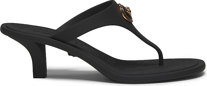 Women's 55MM Medusa Baroque Kitten-Heel Sandals - Black Versace Gold - Size 5