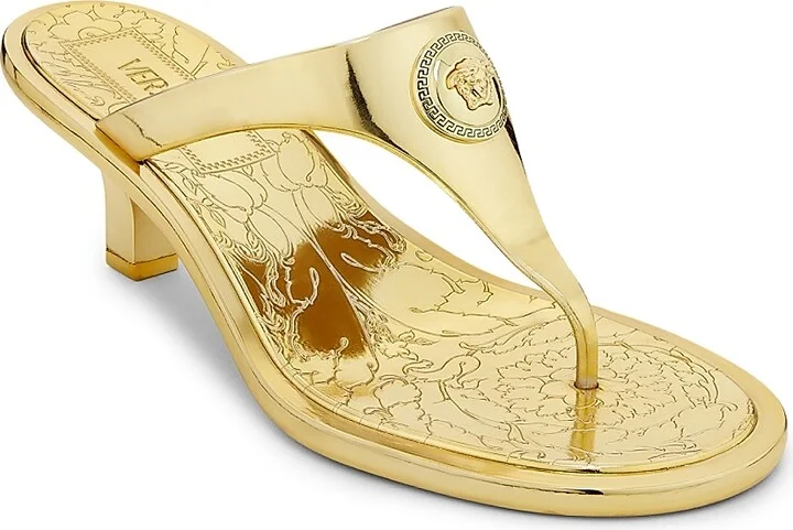 Women's 55MM Medusa Metallic Sandals - Gold Versace Gold - Size 5 - Image 2