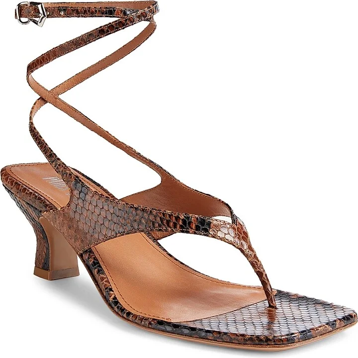 Women's 55MM Python-Effect Leather Ankle-Wrap Sandals - Brown - Size 5 - Image 2