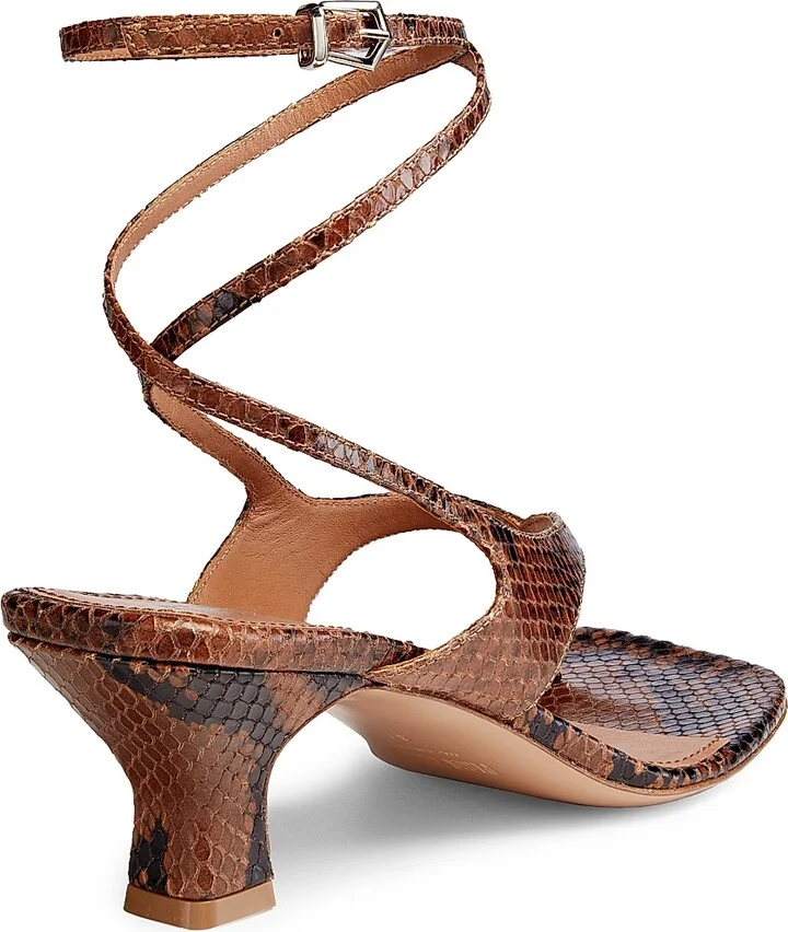 Women's 55MM Python-Effect Leather Ankle-Wrap Sandals - Brown - Size 5 - Image 4